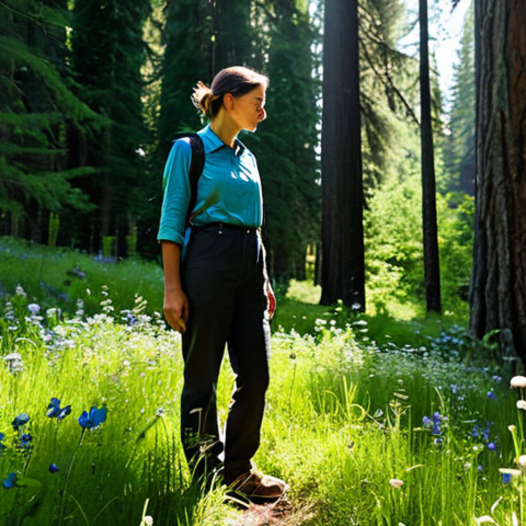 Tranquil Forest Retreat**
"A woman in a fully clothed, modest hiking outfit stands peacefully in a sun-dappled forest clearing. She is surrounded by tall trees, lush greenery, and wildflowers. The scene evokes a sense of calm and well-being. Safe for work, appropriate content, fully clothed, professional photography, perfect anatomy, correct proportions, natural pose, high quality, serene atmosphere."
**